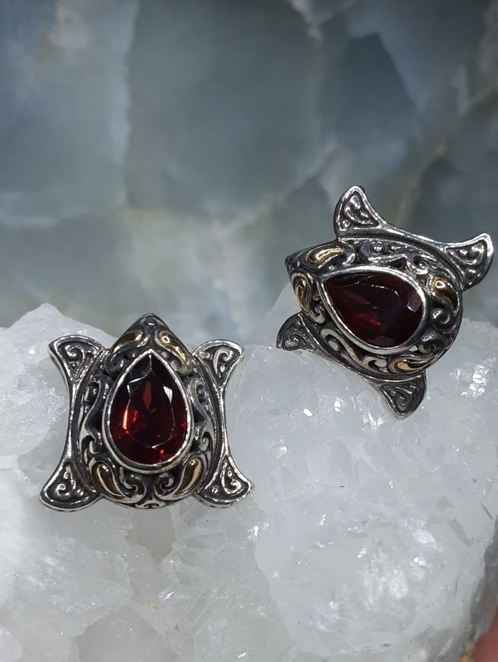 18k & 925 Artisan Crafted Genuine Garnet Earrings.